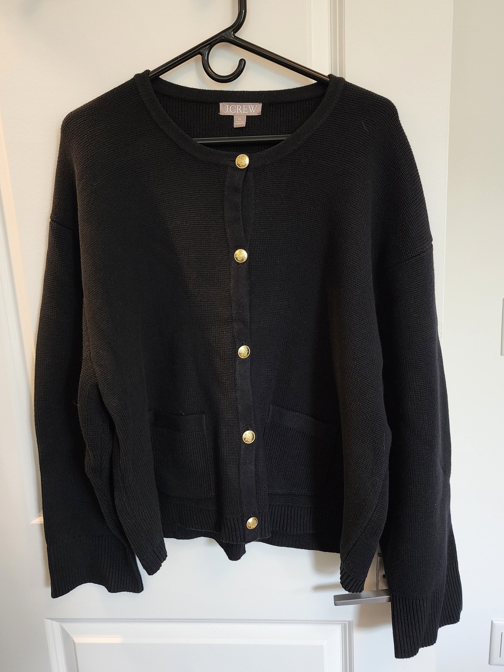 J. Crew Black Cotton Women's Gold-Button Knit Cardigan